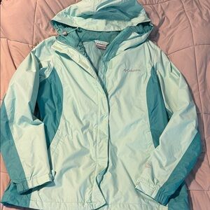 Columbia Aqua and Teal Arcadia Rain Jacket